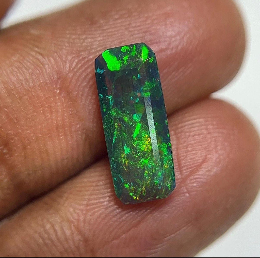 Natural Ethiopian Black Opal Faceted Cut Rectangle Loose Gemstone | Fire Opal | 14x6x4 MM | P1892