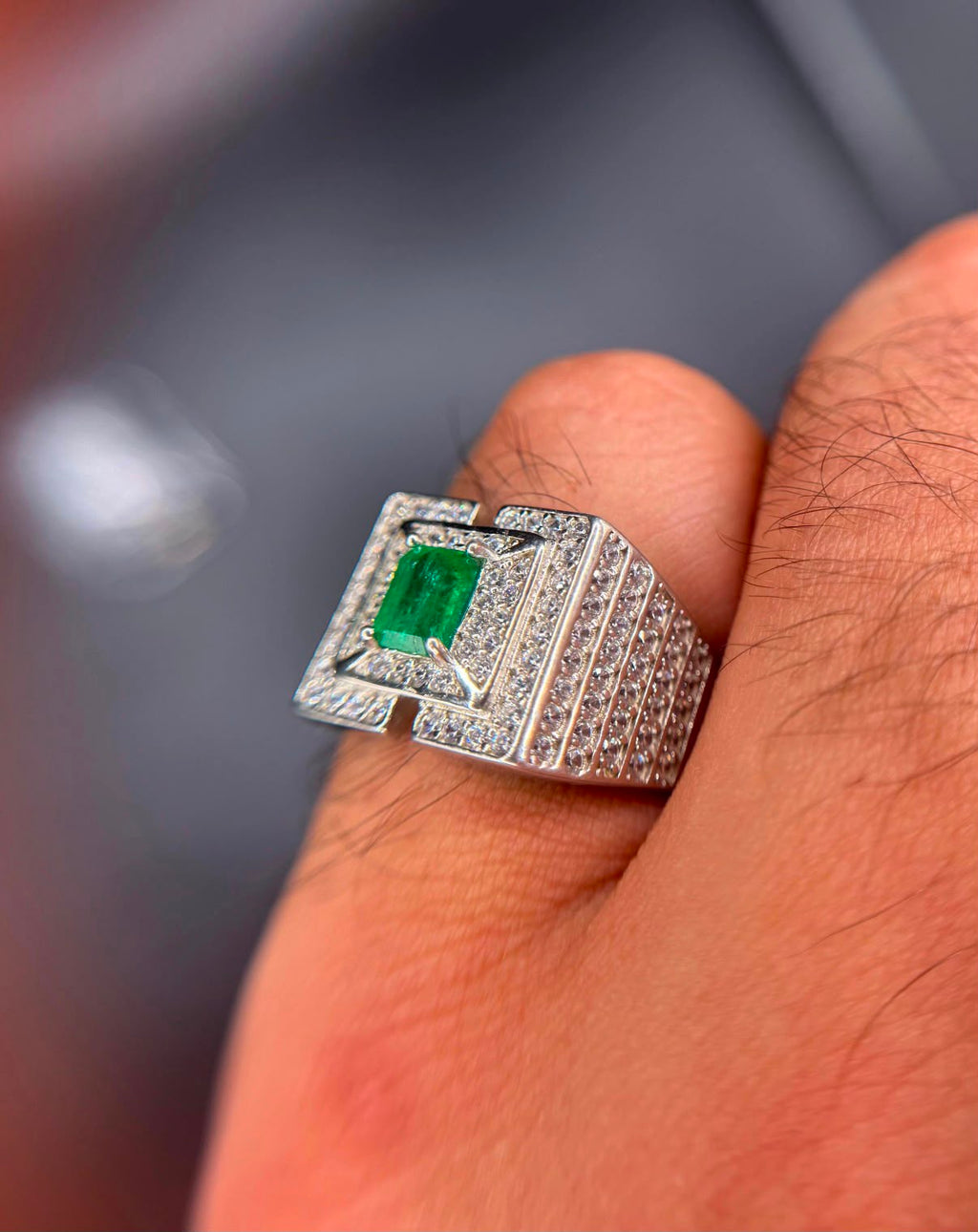 Natural Afghanistan Panjshir Emerald Ring 925 Sterling Silver and Moissanite