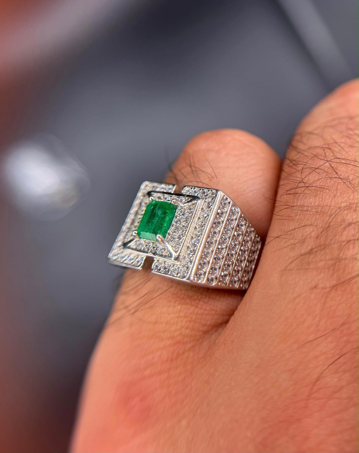 Natural Afghanistan Panjshir Emerald Ring 925 Sterling Silver and Moissanite