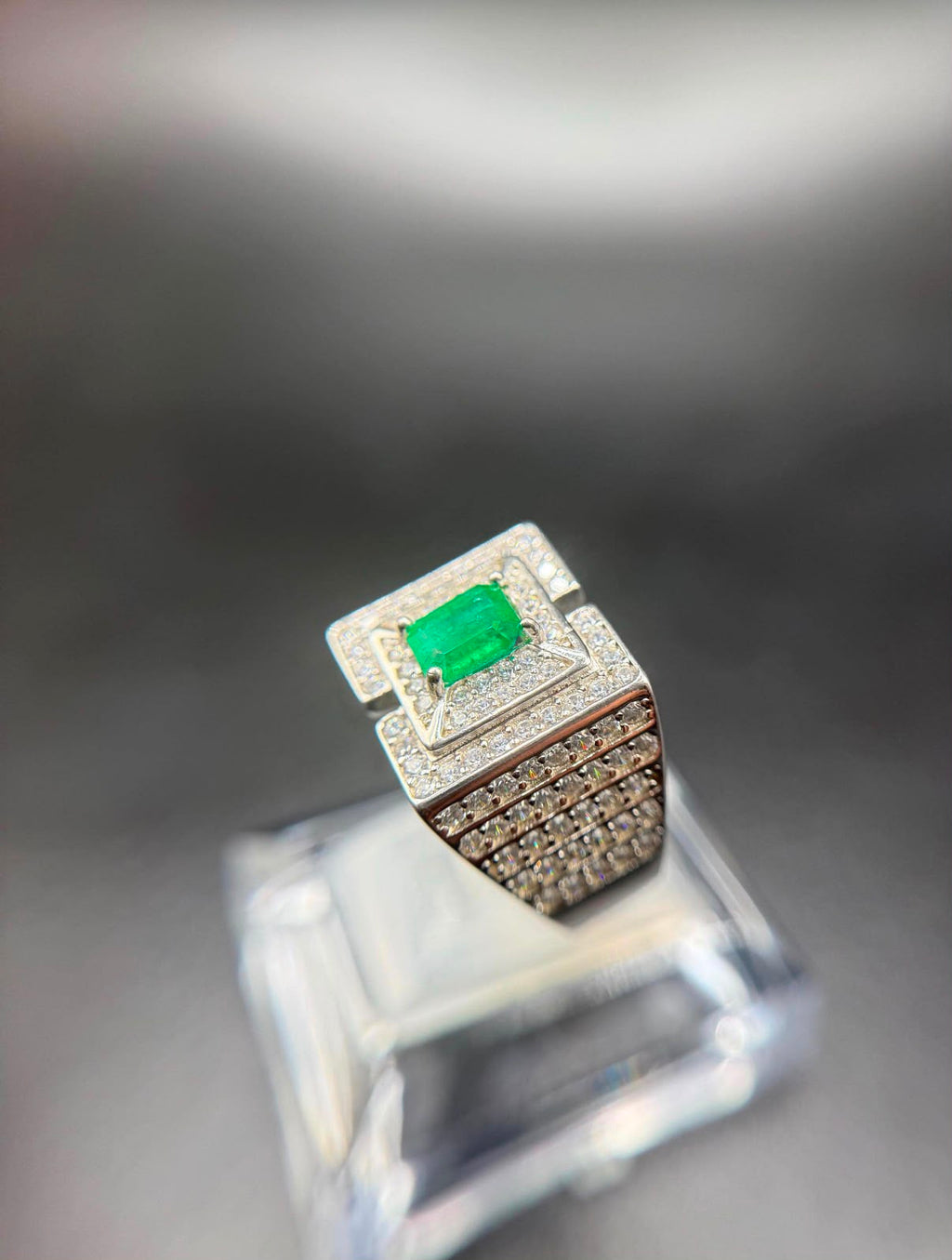 Natural Afghanistan Panjshir Emerald Ring 925 Sterling Silver and Moissanite